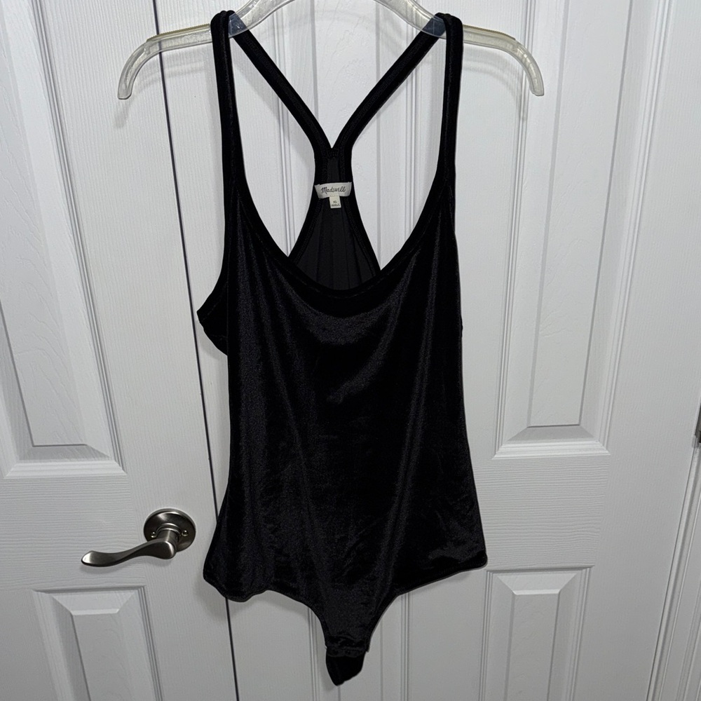 Madewell Black Velvet Bodysuit Top